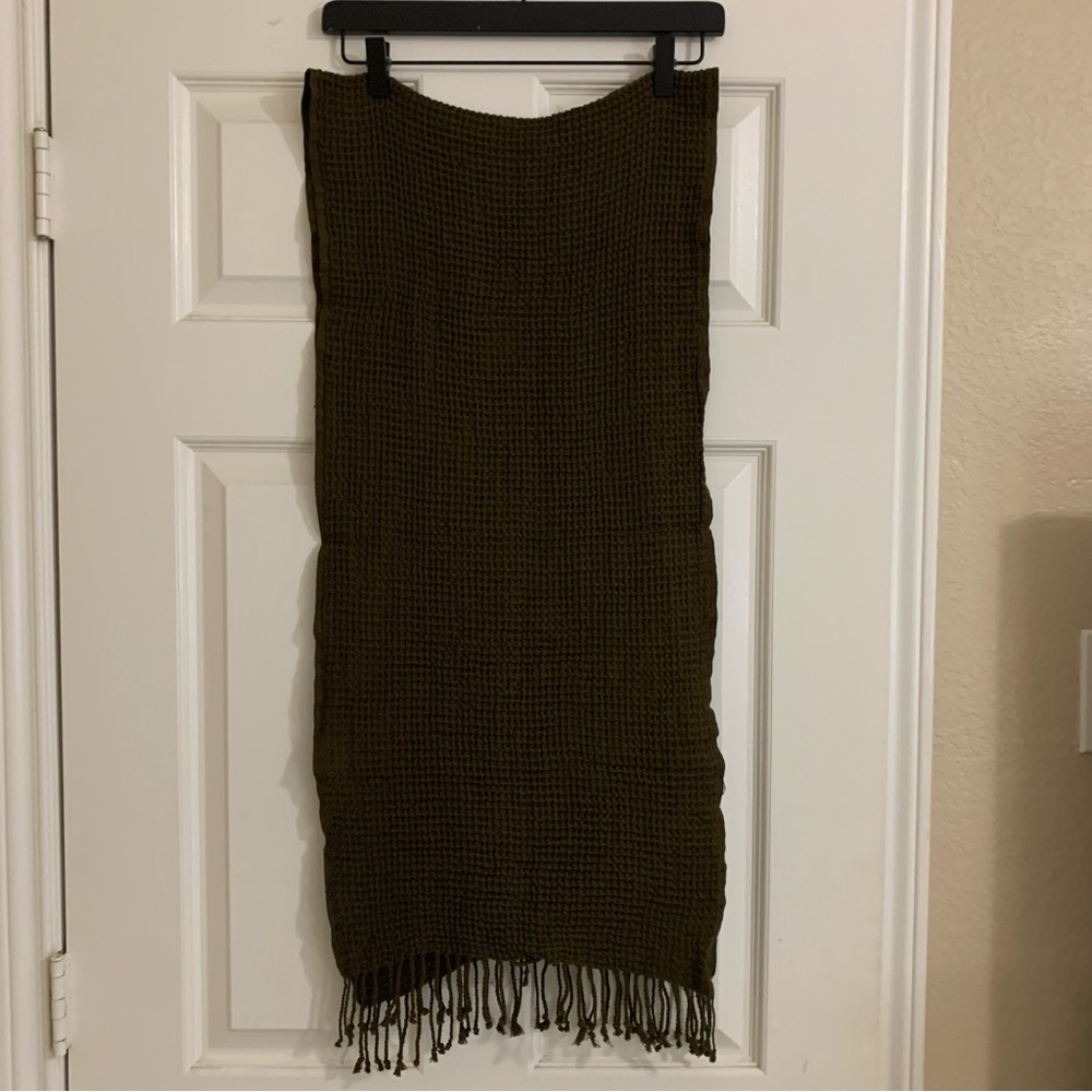 J.Crew Olive Green Waffle Weave Scarf with Fringe